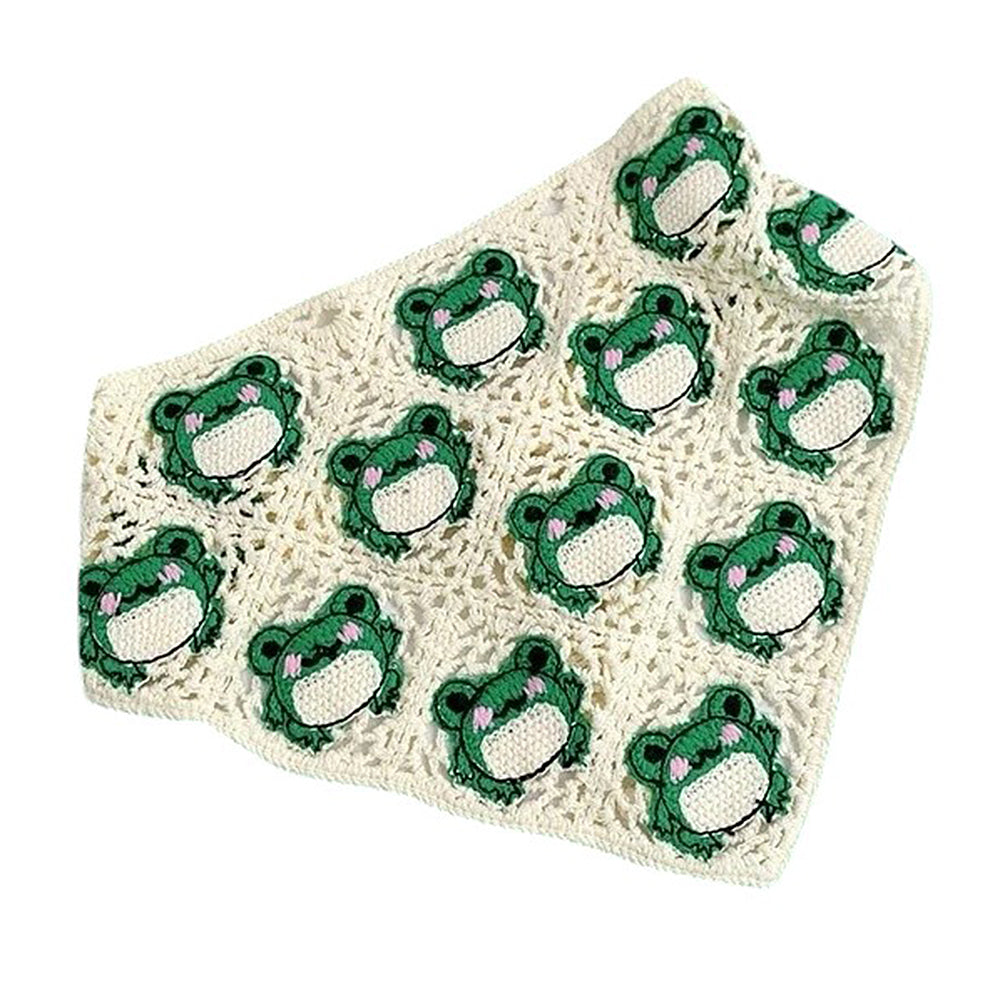 CROCHETED BABY BONNET WITH GREEN BEAR MOTIFS