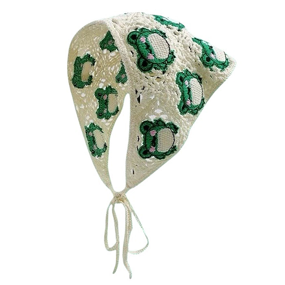 CROCHETED BABY BONNET WITH GREEN BEAR MOTIFS