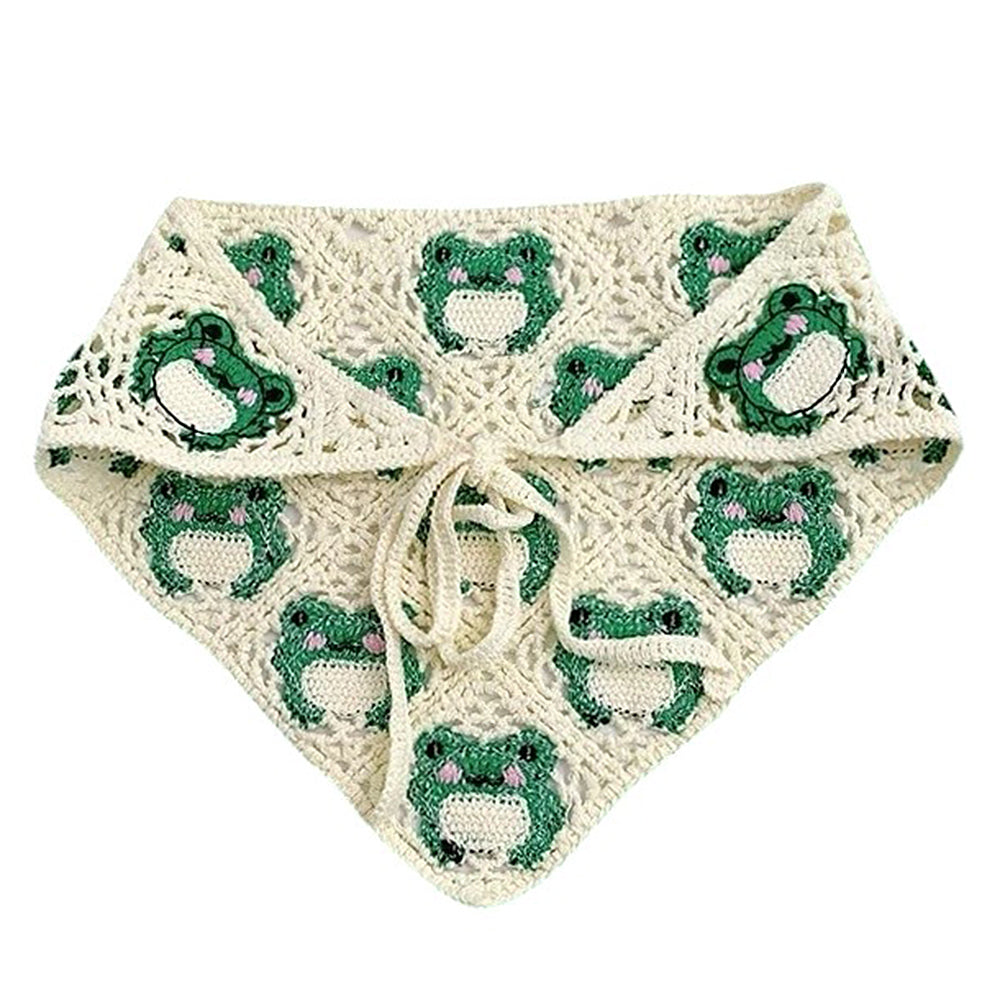 CROCHETED BABY BONNET WITH GREEN BEAR MOTIFS