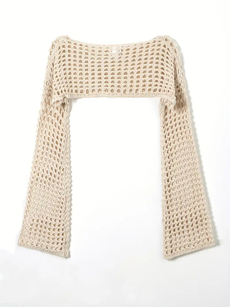 CROCHETED BOLERO SWEATER WITH LONG SLEEVES AND VINTAGE CROCHET DESIGN