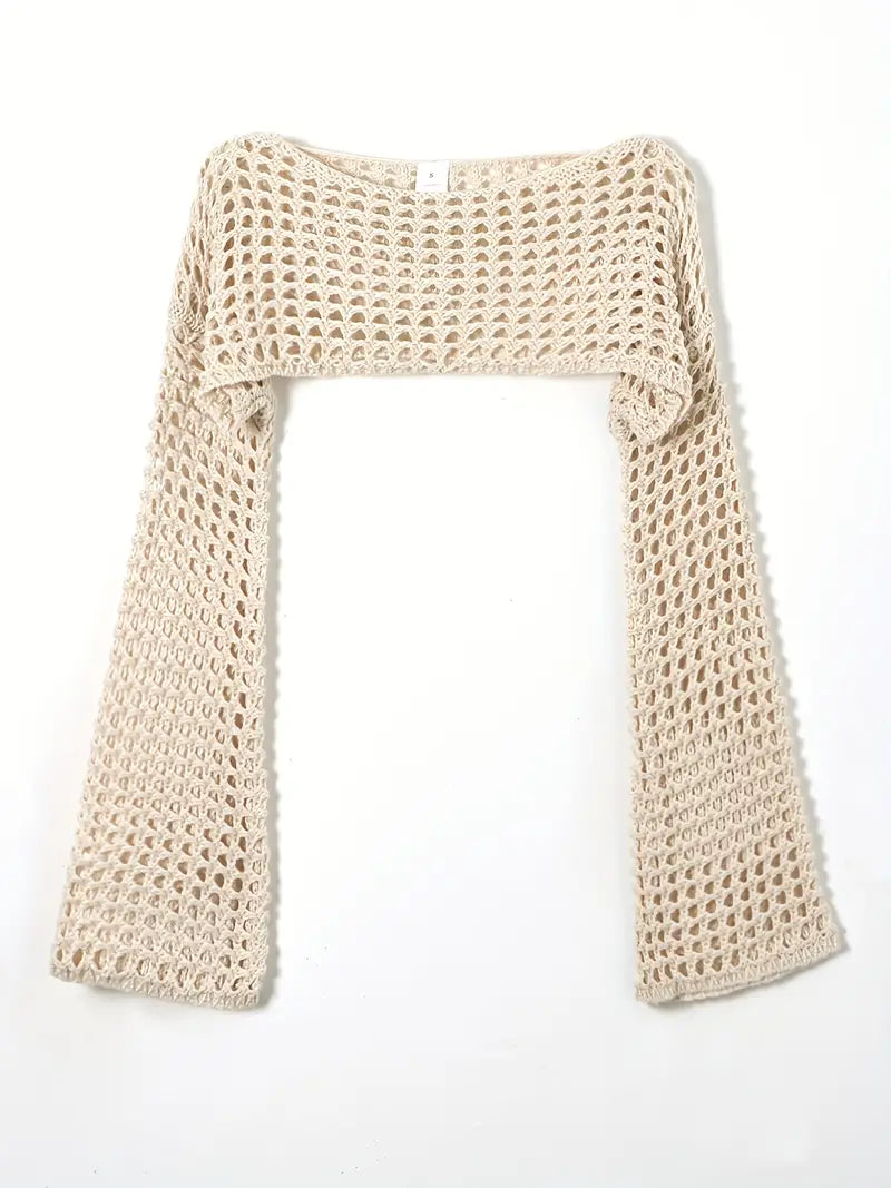 CROCHETED BOLERO SWEATER WITH LONG SLEEVES AND VINTAGE CROCHET DESIGN
