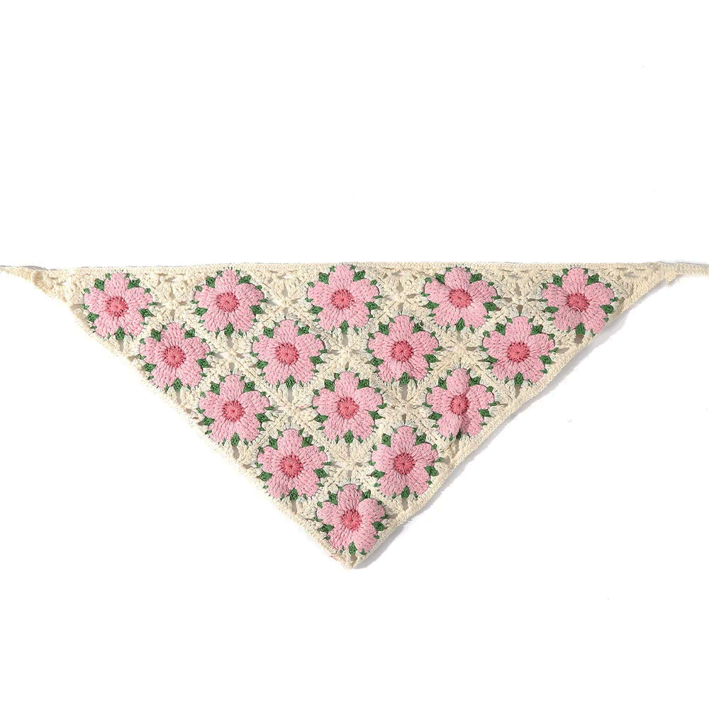 CROCHETED BONNET: PINK FLOWER MOTIFS BANDANA