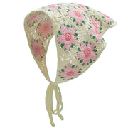 CROCHETED BONNET: PINK FLOWER MOTIFS BANDANA