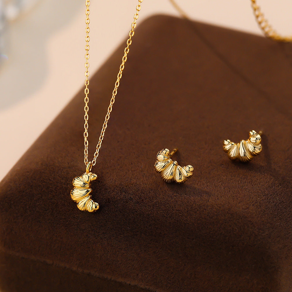 CROISSANT CHARM NECKLACE TEXTURED GOLD-TONE FINISH