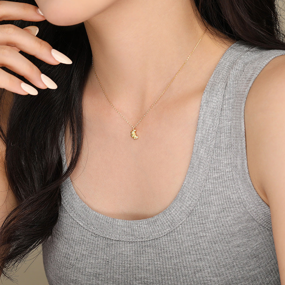 CROISSANT CHARM NECKLACE TEXTURED GOLD-TONE FINISH