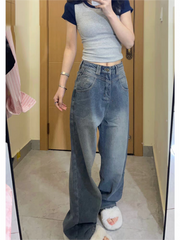 CROP TOP AND BAGGY JEANS SET IN LOOSE CUT COTTON BLEND