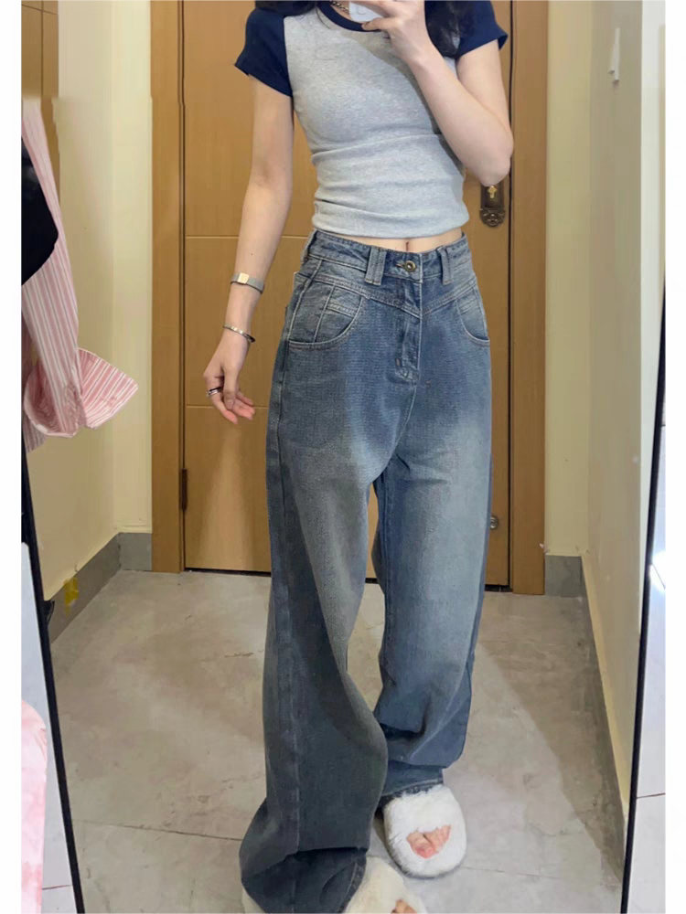 CROP TOP AND BAGGY JEANS SET IN LOOSE CUT COTTON BLEND