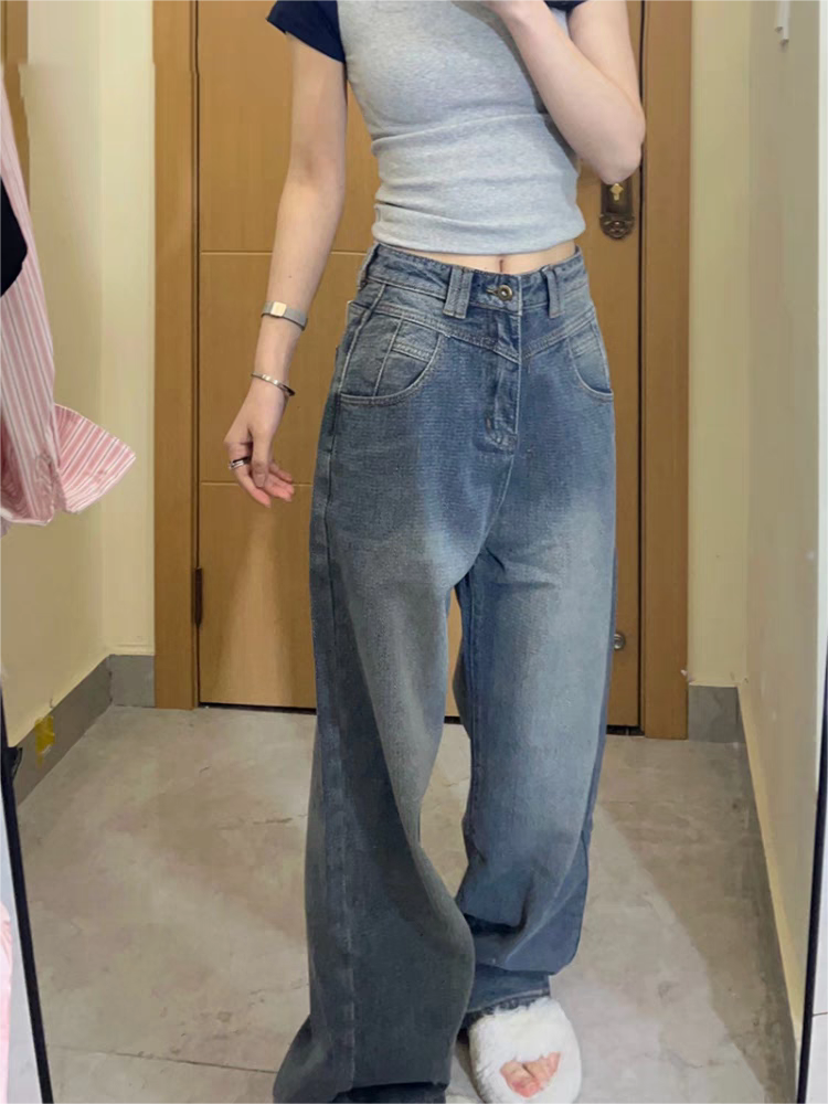 CROP TOP AND BAGGY JEANS SET IN LOOSE CUT COTTON BLEND