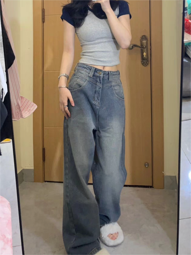 CROP TOP AND BAGGY JEANS SET IN LOOSE CUT COTTON BLEND
