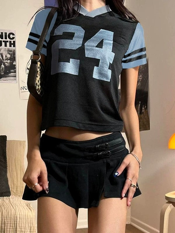 CROP TOP AND MINI SKIRT SET WITH RETRO DIGITAL PRINT 24 DESIGN