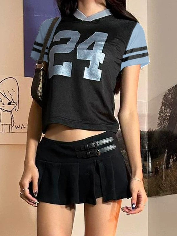 CROP TOP AND MINI SKIRT SET WITH RETRO DIGITAL PRINT 24 DESIGN