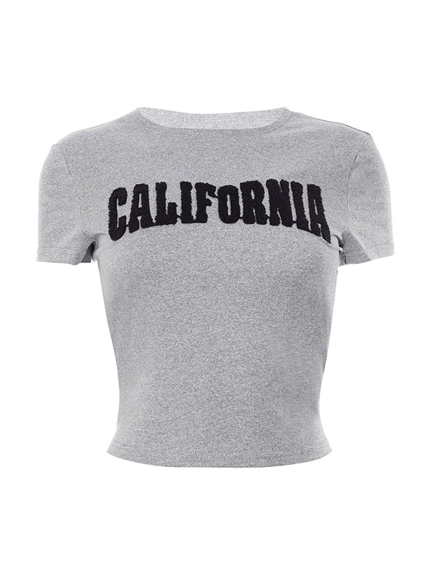 CROPPED GRAY T-SHIRT CALIFORNIA CUTE LOOSE FIT