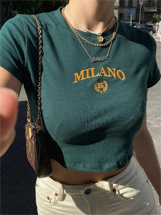 CROPPED GREEN T-SHIRT MILANO SLIM FIT ROUND NECK