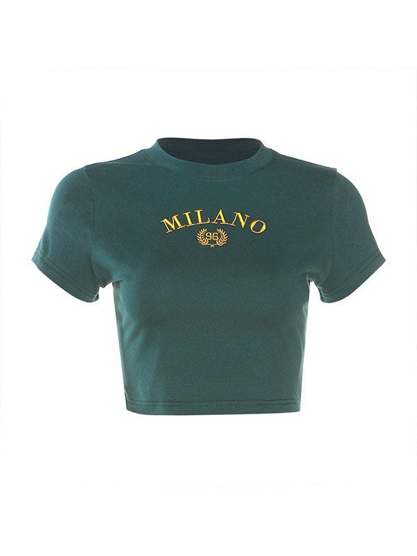 CROPPED GREEN T-SHIRT MILANO SLIM FIT ROUND NECK