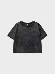 CROPPED T-SHIRT ACID-WASHED BLACK WOMEN CROPPED WASHED