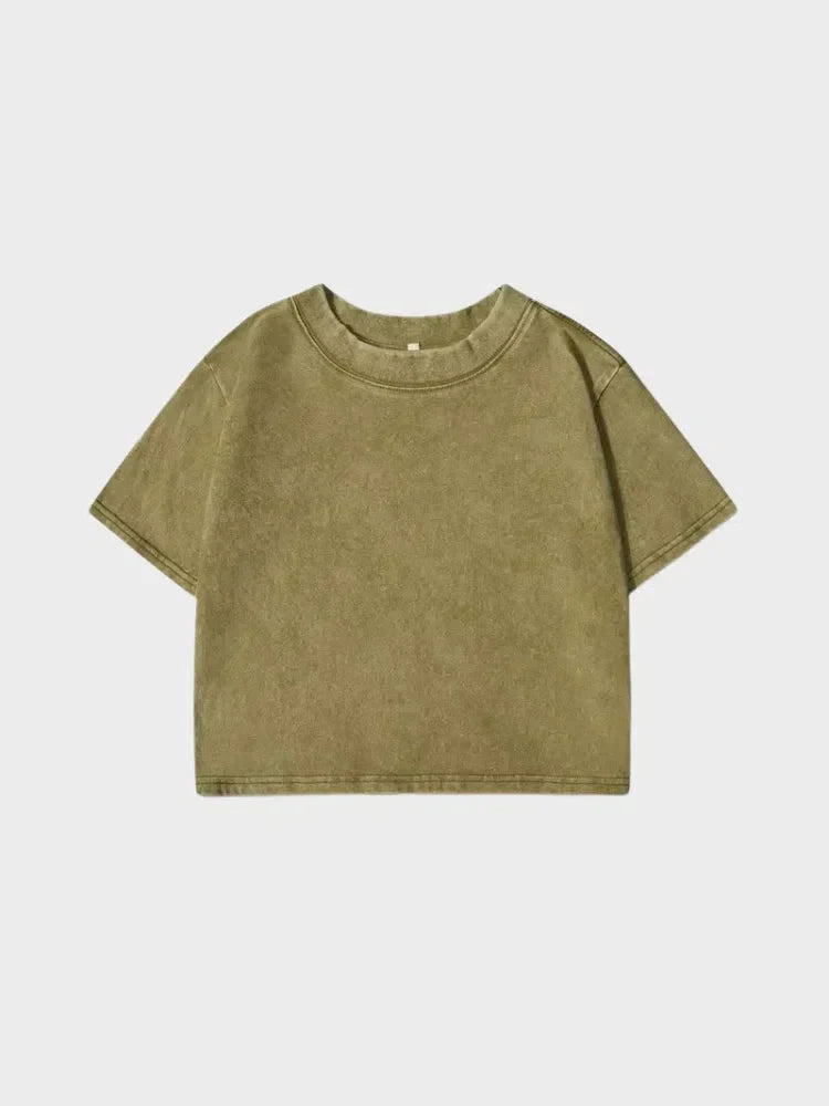 CROPPED T-SHIRT ACID-WASHED BLACK WOMEN CROPPED WASHED