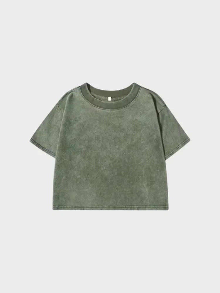 CROPPED T-SHIRT ACID-WASHED BLACK WOMEN CROPPED WASHED