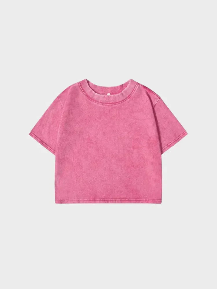 CROPPED T-SHIRT ACID-WASHED BLACK WOMEN CROPPED WASHED