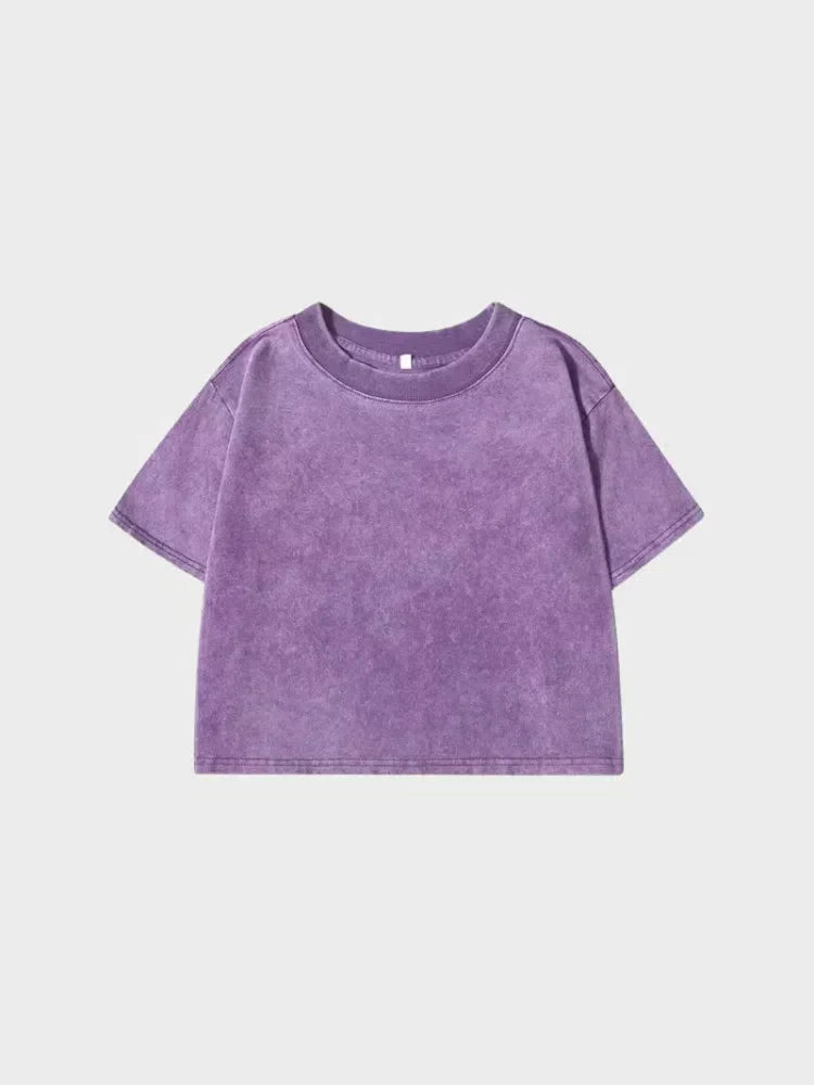 CROPPED T-SHIRT ACID-WASHED BLACK WOMEN CROPPED WASHED