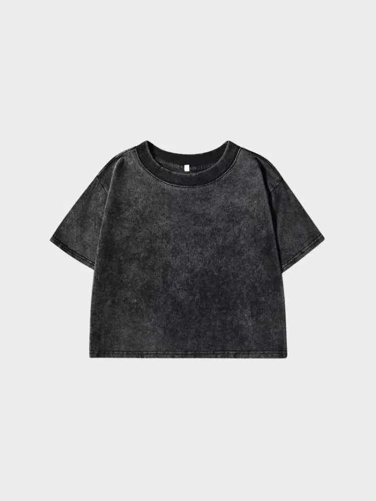 CROPPED T-SHIRT ACID-WASHED BLACK WOMEN CROPPED WASHED