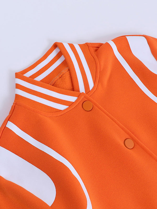 CROPPED VARSITY JACKET WITH ORANGE CONTRAST COLOR DETAILS