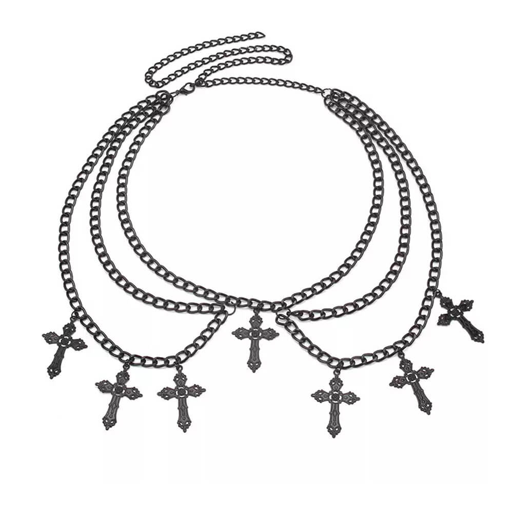CROSS CHARMS LAYERED CHAIN BELT GRUNGE CHAIN BELT
