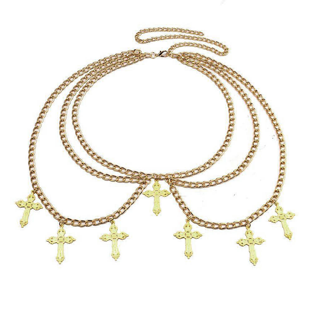CROSS CHARMS LAYERED CHAIN BELT GRUNGE CHAIN BELT