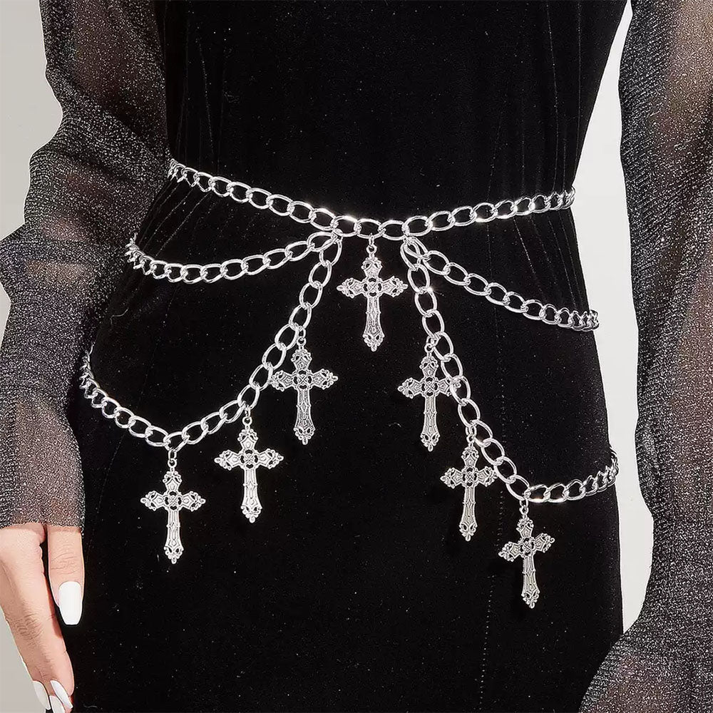 CROSS CHARMS LAYERED CHAIN BELT GRUNGE CHAIN BELT