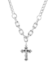 CROSS PENDANT SILVER NECKLACE WITH GEOMETRIC ALLOY DESIGN