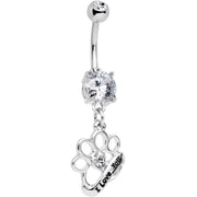 Clear Gem I Love You Brass Knuckles Dangle Belly Ring
