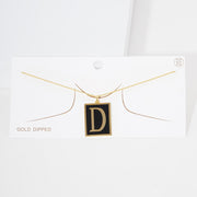 -D- Gold Dipped Enamel Rectangle Initial Monogram Pendant Necklace