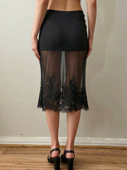 Lace Sheer Tulle Maxi Skirt