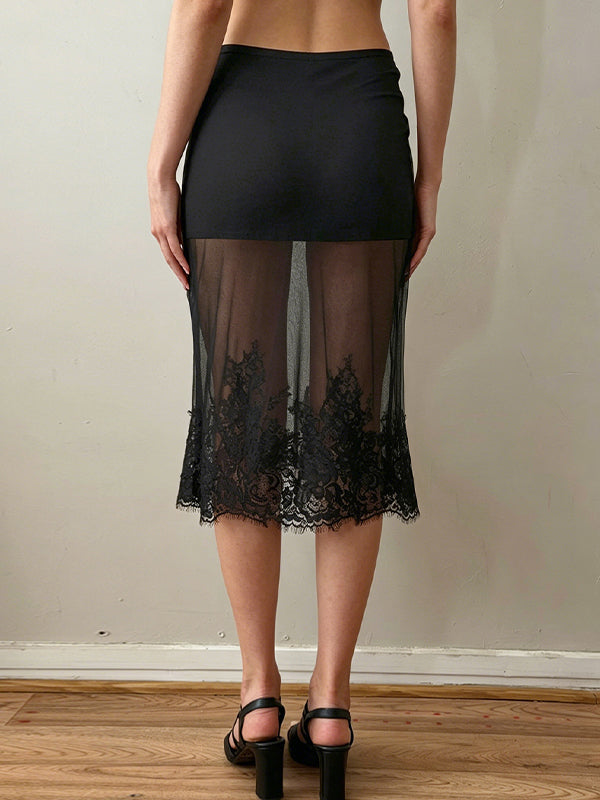 Lace Sheer Tulle Maxi Skirt