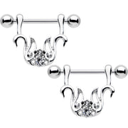 9/16 Clear Gem Swan Couple Dangle Nipple Shield Set