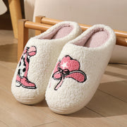 Cowboy pink boots hat plush slippers - front view