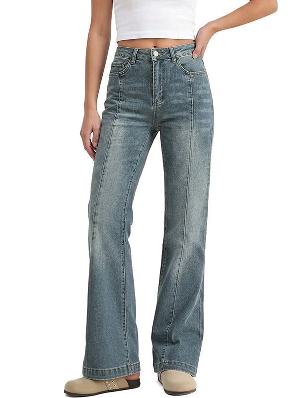 Women's Mid-High Waist Stretchy Flare Bell Bottoms Jeans