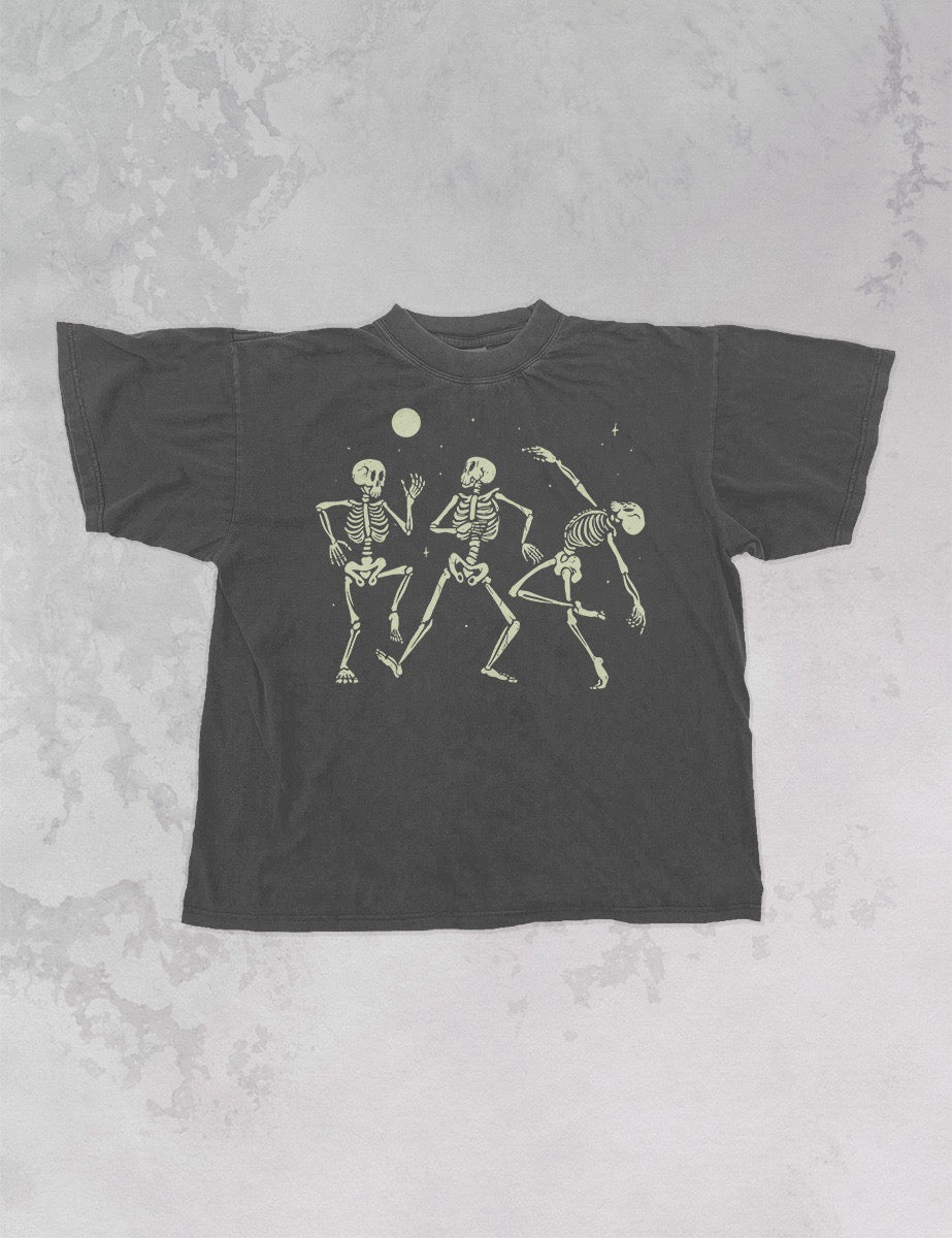 Underground Original Design: Dancing Skeletons Under a Moon Boxy Cotton TShirt