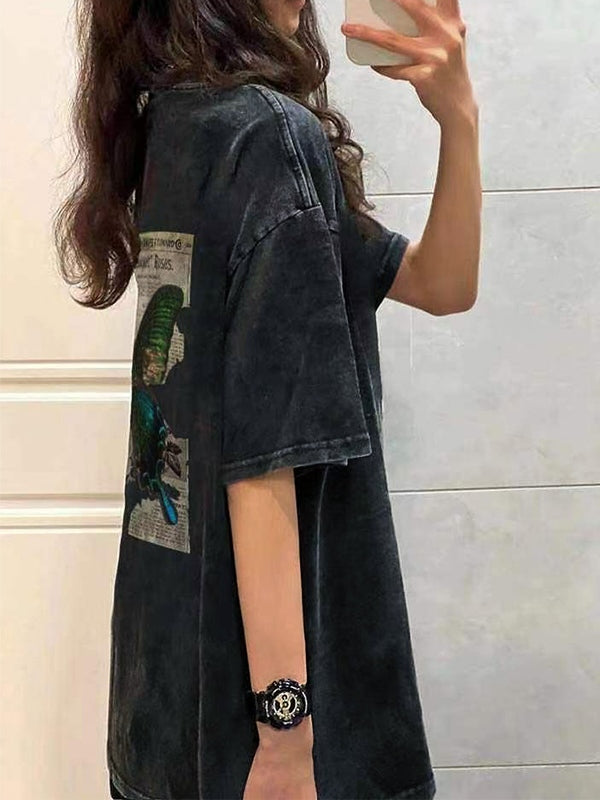 DARK GRAY T-SHIRT WITH BUTTERFLY GRAPHIC - LOOSE FIT Y2K STYLE