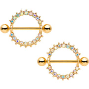 14G 9/16 Aurora Gem Gold PVD Halo Wreath Nipple Shied Set