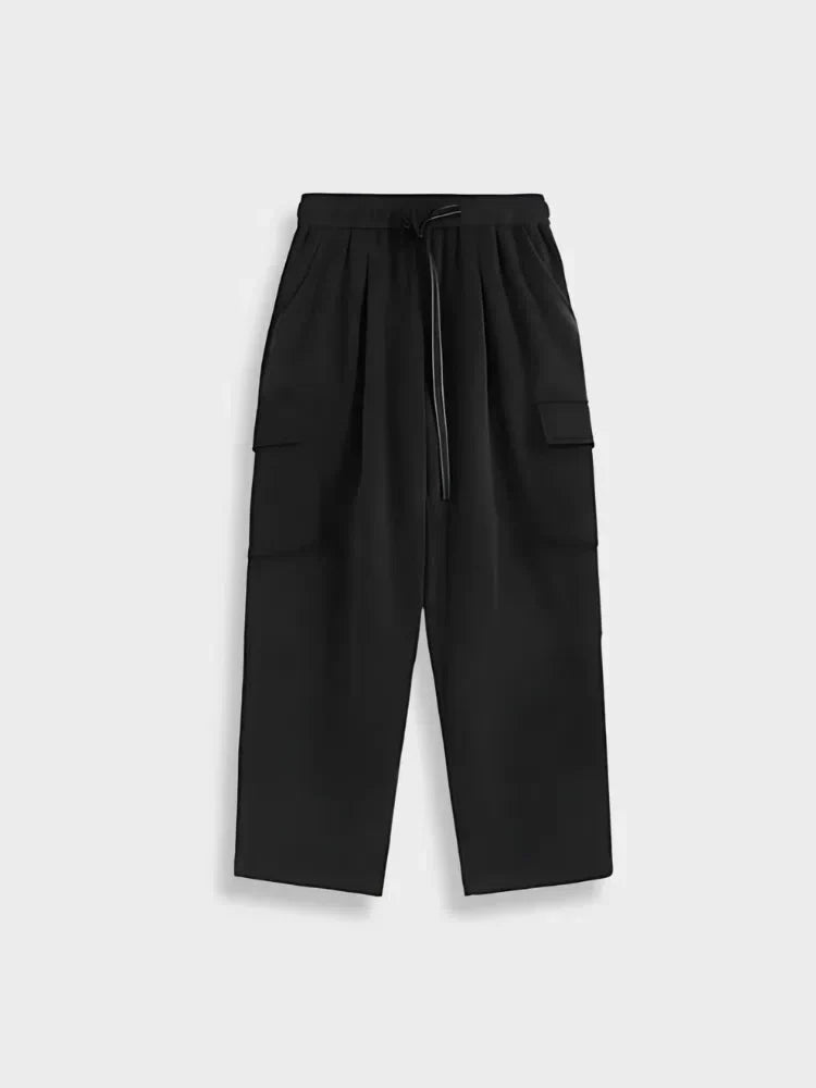 BLACK CARGO PANTS WITH FLEECE TRACK JOGGERS DESIGN FOR VERSATILE STYLE