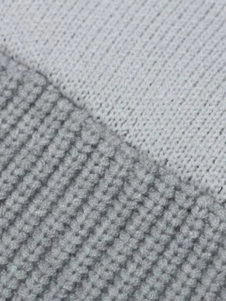 GRAY KNIT V-NECK WINTER SWEATER WITH SHOULDER STRIPES - ABORFEND WINTER SWEATER