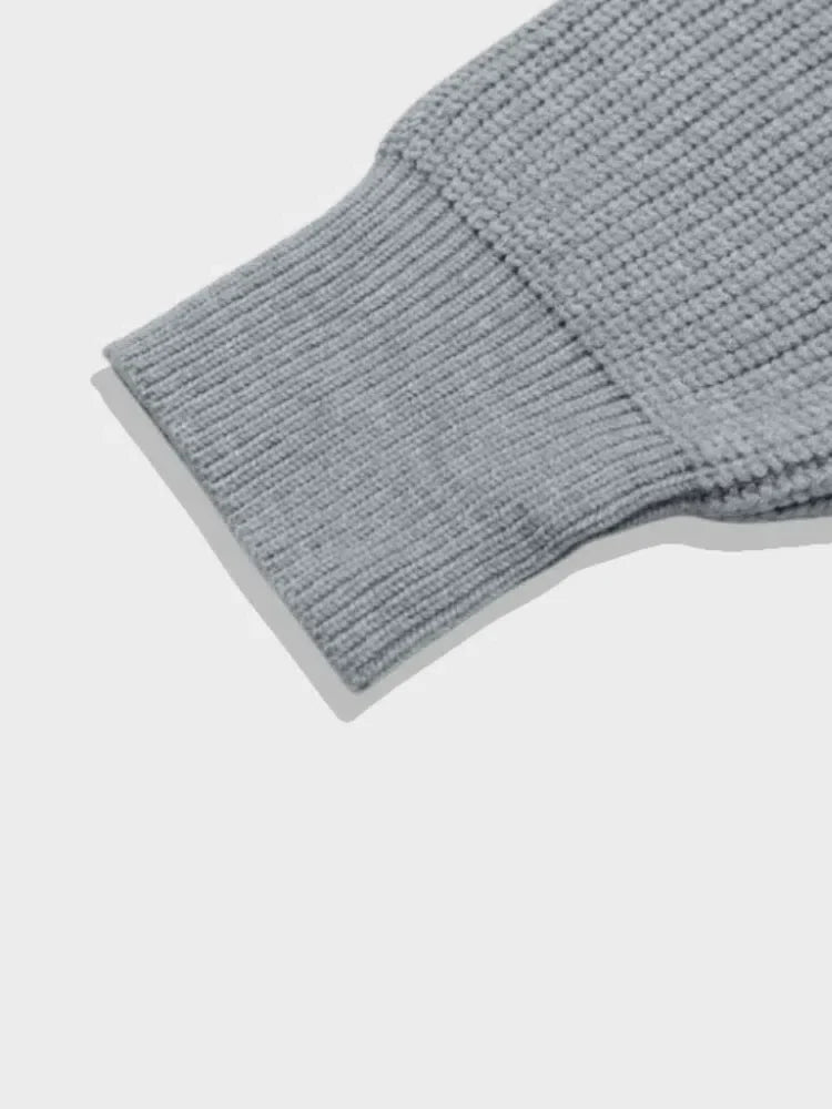 GRAY KNIT V-NECK WINTER SWEATER WITH SHOULDER STRIPES - ABORFEND WINTER SWEATER