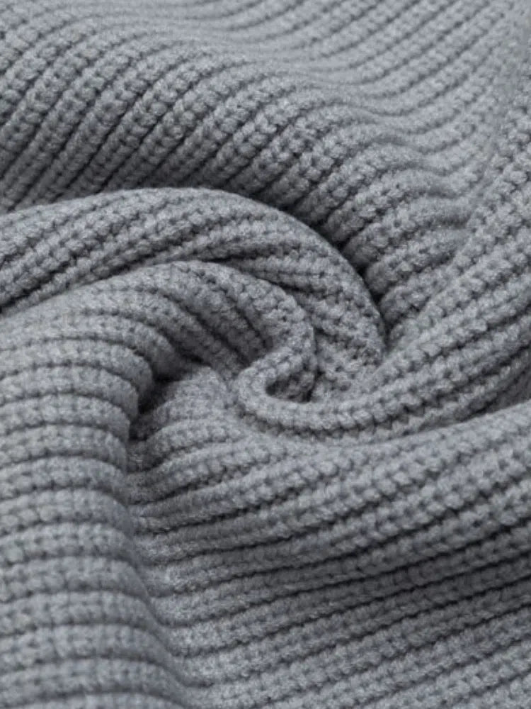 GRAY KNIT V-NECK WINTER SWEATER WITH SHOULDER STRIPES - ABORFEND WINTER SWEATER