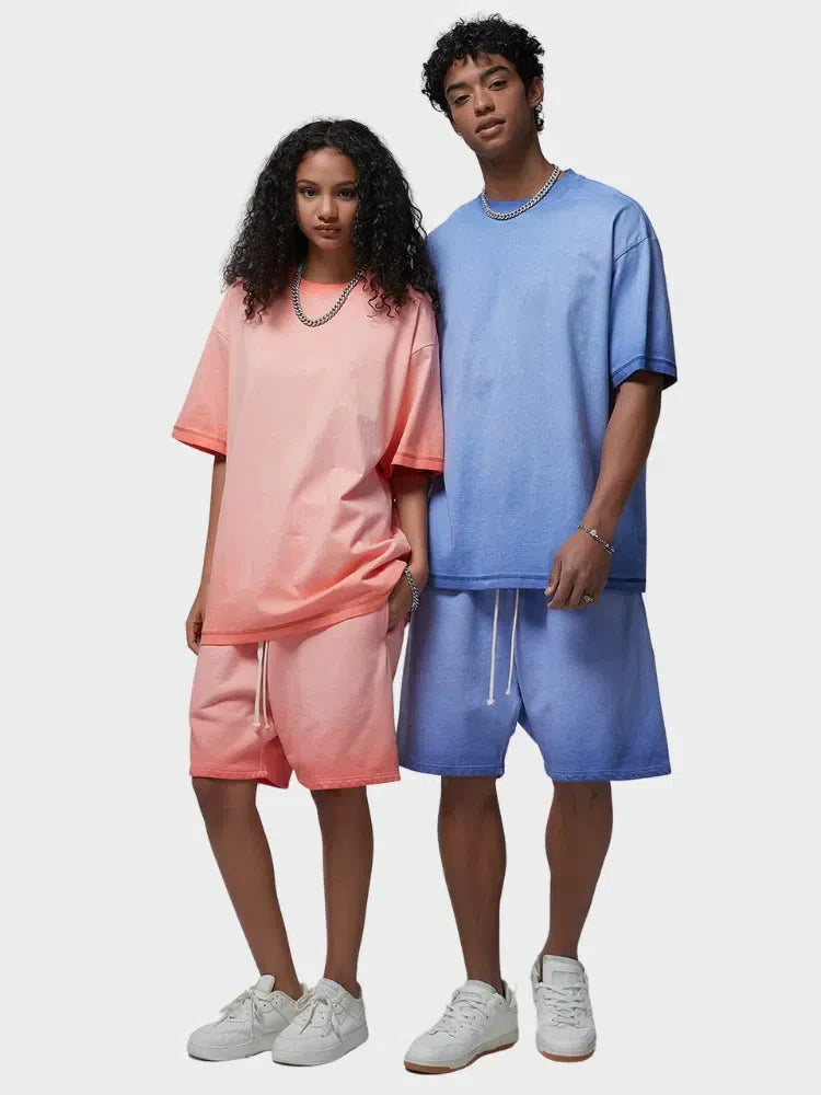 OMBRE T-SHIRT AND SHORTS SET WITH DECARBA GRADIENT WASHED DESIGN