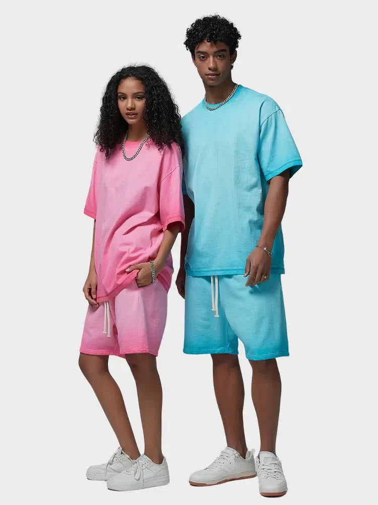 OMBRE T-SHIRT AND SHORTS SET WITH DECARBA GRADIENT WASHED DESIGN