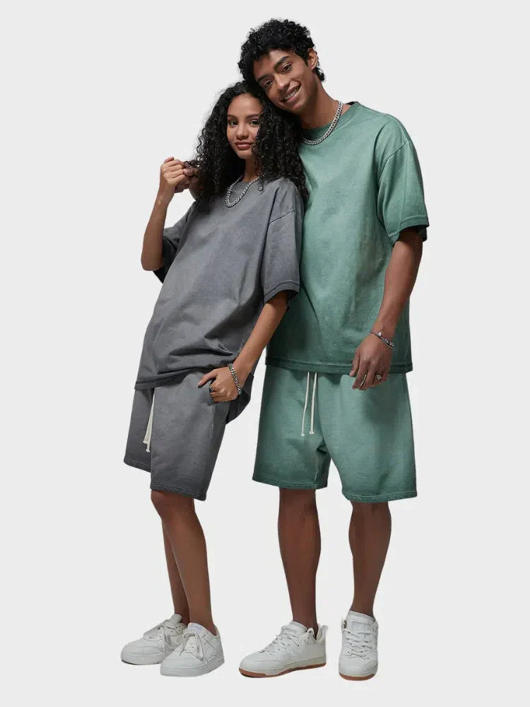 OMBRE T-SHIRT AND SHORTS SET WITH DECARBA GRADIENT WASHED DESIGN