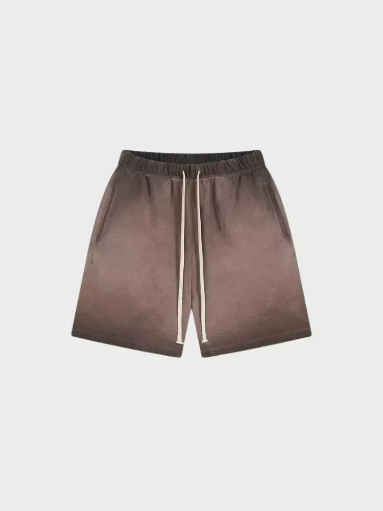 BROWN OMBRE DRAWSTRING SHORTS WITH DECARBA GRADIENT WASHED DESIGN