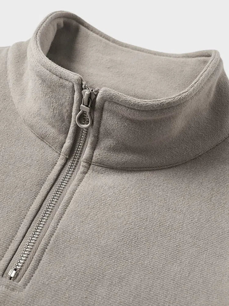 BEIGE QUARTER-ZIP SWEATSHIRT OVERSIZED HALF ZIP DESIGN
