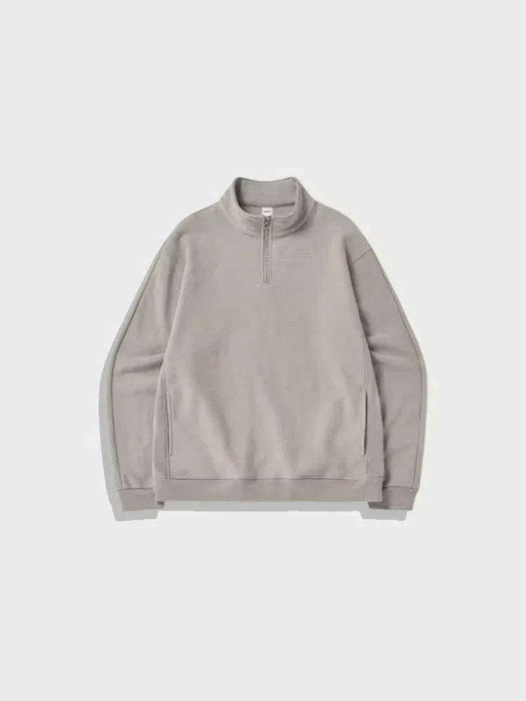 BEIGE QUARTER-ZIP SWEATSHIRT OVERSIZED HALF ZIP DESIGN