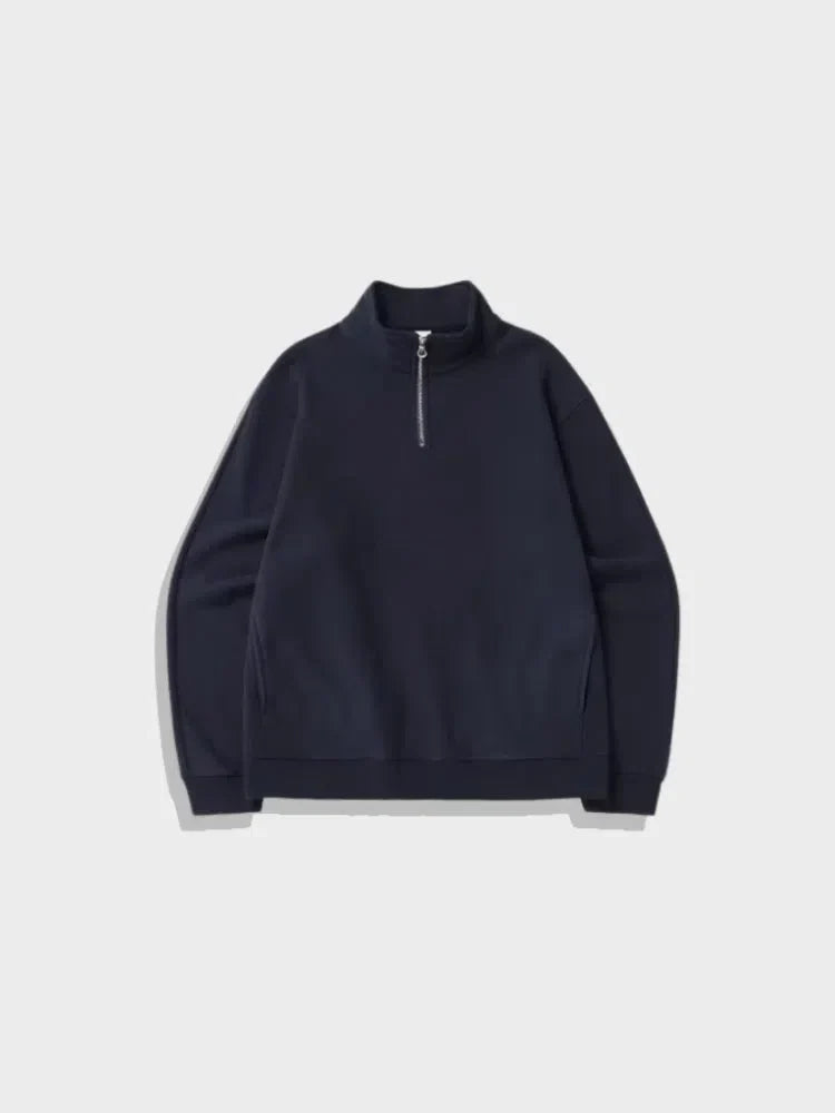 BEIGE QUARTER-ZIP SWEATSHIRT OVERSIZED HALF ZIP DESIGN
